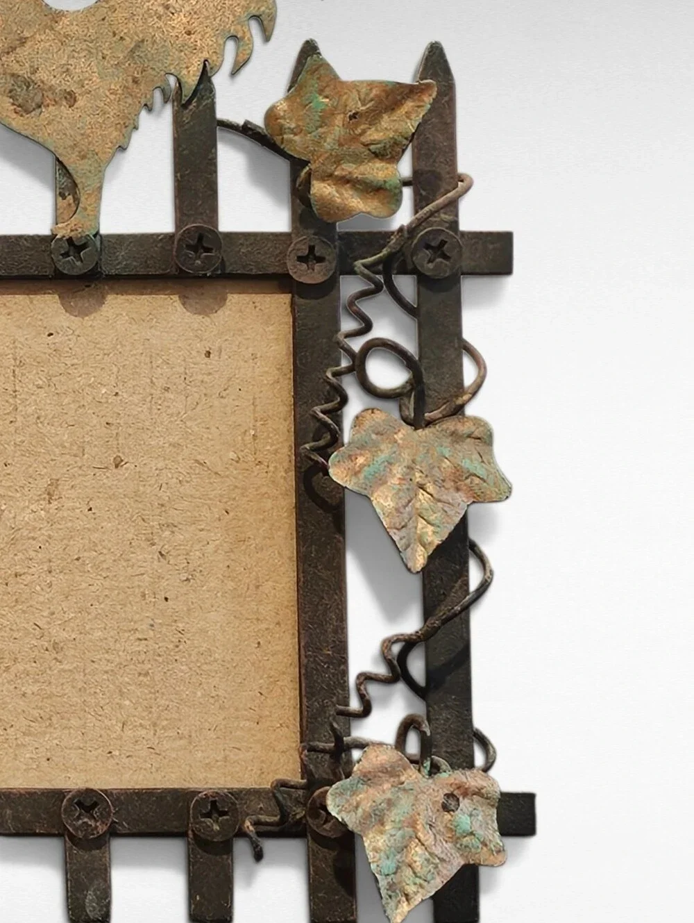 Rustic Metal Picture Frame Rooster and Ivy Leaves